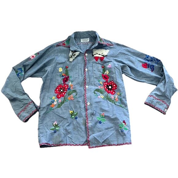 vtg permanent press Embroidered Chambray - Picture 1 of 8
